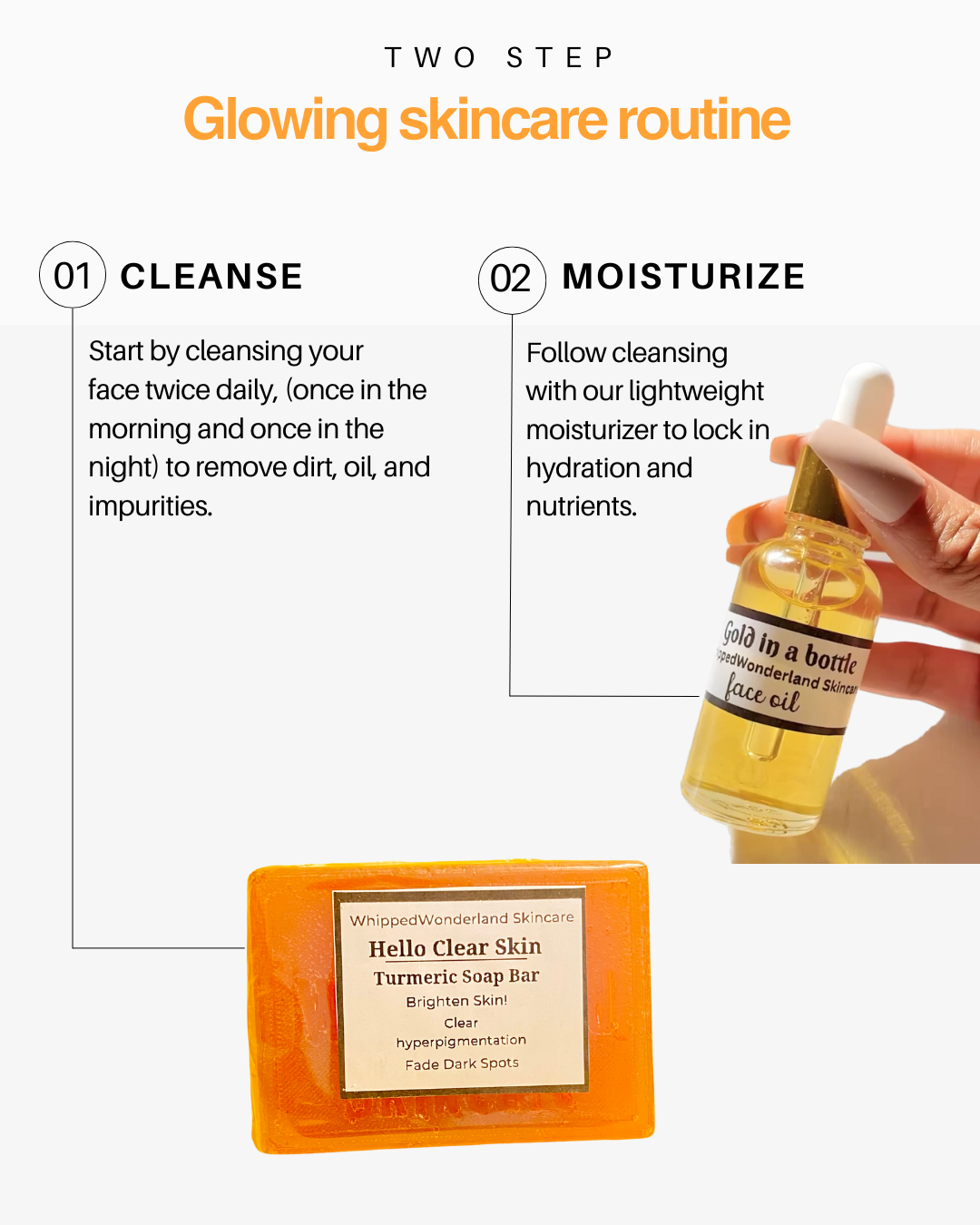 Cleanse & Glow duo- Hello clear skin turmeric soap and Gold in a bottle face serum set