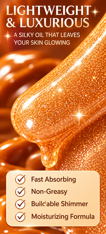 Caramel Shimmer Teddy Bear Body Oil – Moisturizing Body Glow Oil, Golden Shimmer, Warm Caramel Vanilla Scent, 8 oz