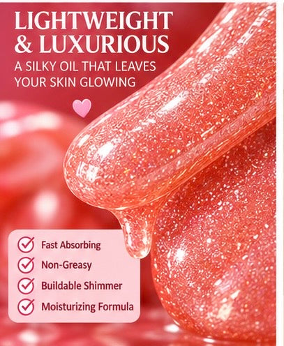 Pink Sugar Shimmer Teddy Bear Body Oil 8oz | Moisturizing Body Glow Oil, Sweet Cotton Candy & Vanilla Scent, Pink Glitter Shimmer