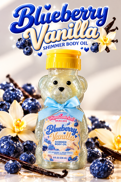 🫐 Blueberry Vanilla Teddy Bear Shimmer Body Oil – Moisturizing Body Glow Oil, Sweet Fruity Vanilla Scent, Radiant Skin Shimmer, 8 oz