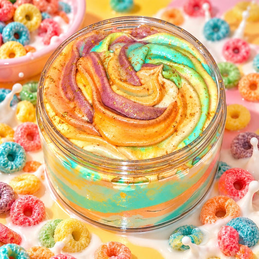Fruit loops Whipped Body Butter by Whippedwonderland Skincare in a moisturizing body care jar