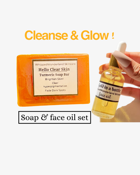 Whippedwonderland Skincare Cleanse & Glow Set featuring Aloe Vera Turmeric Soap and Argan Oil Face Serum